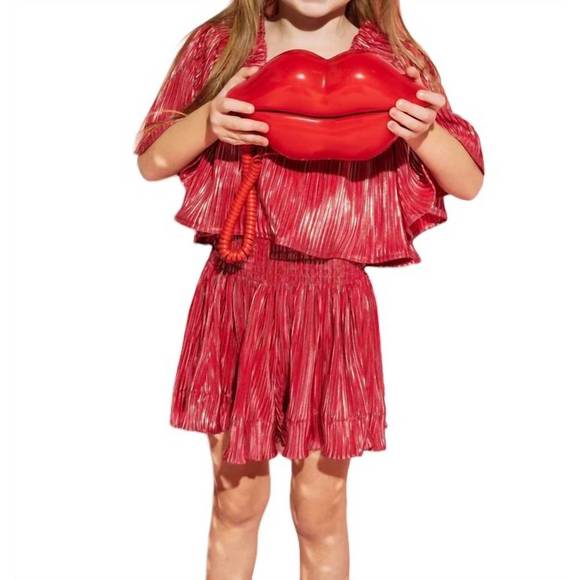 NEW QUEEN OF SPARKLES kids pleat flutter top in red/silver - Picture 3 of 4